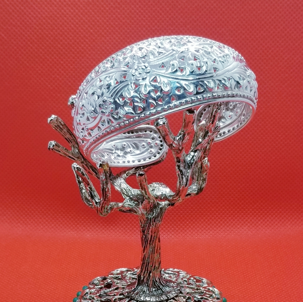 Sterling Silver Repousse' Cuff Bangle Bracelet - image 2